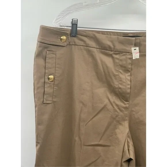 Talbots Cropped Capri Pants‎ Women Plus Size 20 Khaki Brown Tan Gold Button New - Picture 7 of 10